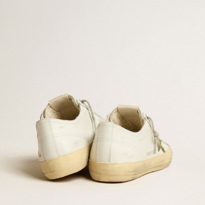 Golden Goose V-Star Sneakers In White Leather With Green Canvas Star GMF00129.F005295.10502