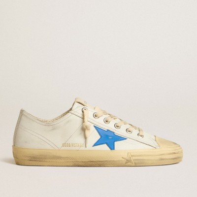 Golden Goose V-Star Sneakers In White Leather With Light Blue Leather Star GMF00129.F005297.10793