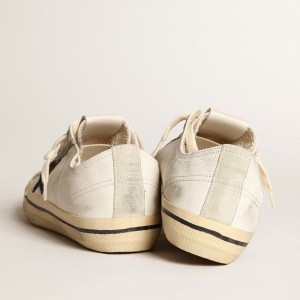 Golden Goose V-Star Sneakers In White Nappa Leather With A Black Glitter Star GWF00129.F003922.10432