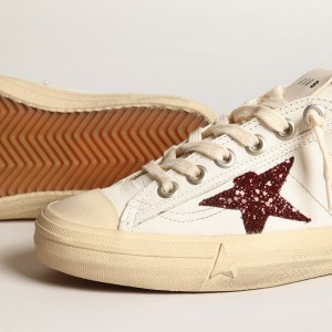 Golden Goose V-Star Sneakers In White Nappa With Red Glitter Star GWF00129.F003921.10350