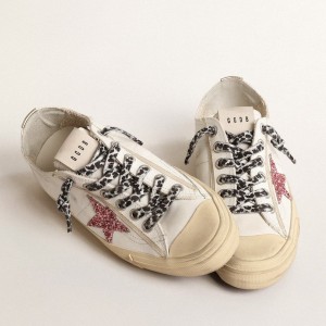 Golden Goose V-Star Sneakers With Pink Glitter Star And Metallic Leather Heel Tab GWF00129.F004576.11504