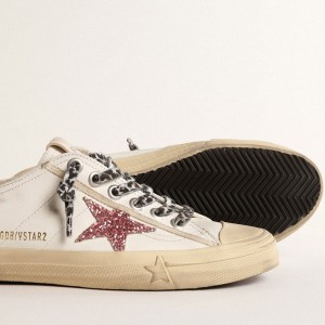 Golden Goose V-Star Sneakers With Pink Glitter Star And Metallic Leather Heel Tab GWF00129.F004576.11504