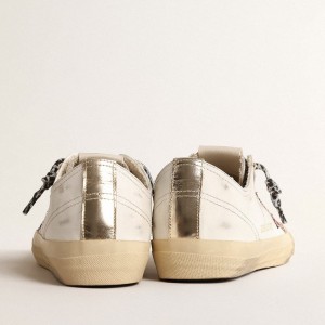 Golden Goose V-Star Sneakers With Pink Glitter Star And Metallic Leather Heel Tab GWF00129.F004576.11504