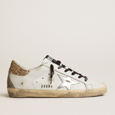 Golden Goose White Leather Super-Star Sneakers With Glittery Heel Tab GWF00102.F001460.10593