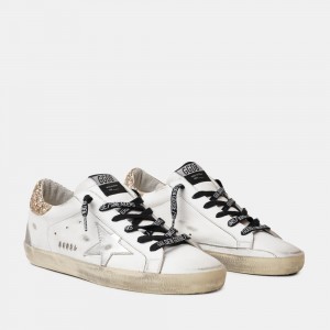 Golden Goose White Leather Super-Star Sneakers With Glittery Heel Tab GWF00102.F001460.10593