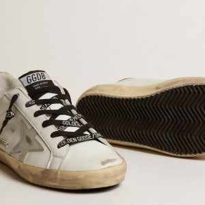 Golden Goose White Leather Super-Star Sneakers With Glittery Heel Tab GWF00102.F001460.10593