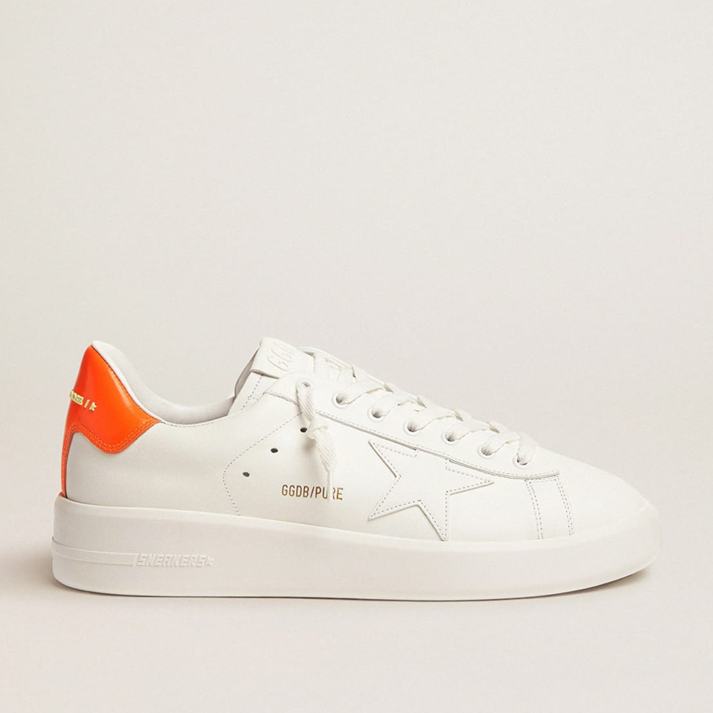 Golden Goose White Purestar Sneakers With Fluorescent Orange Heel Tab GMF00197.F001475.10597