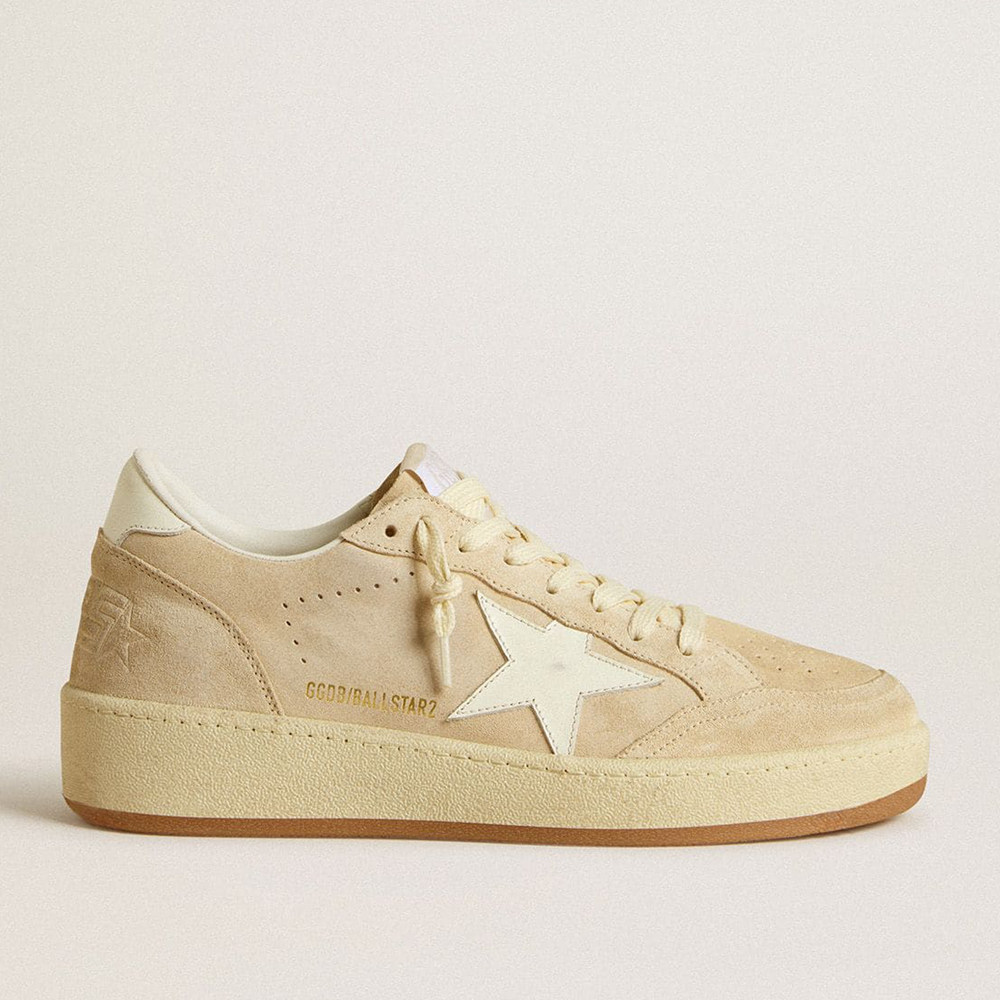 Golden Goose Ball Star Sneakers 2 In Beige Suede With White Leather Star And Heel Tab