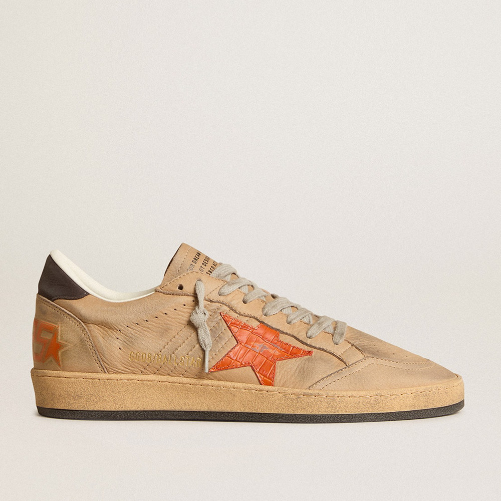 Golden Goose Ball Star Sneakers In Beige Nubuck With Croc-print Leather Star And Nubuck Heel Tab