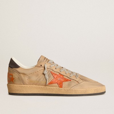 Golden Goose Ball Star Sneakers In Beige Nubuck With Croc-print Leather Star And Nubuck Heel Tab