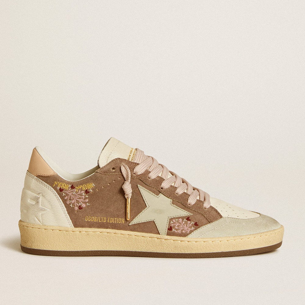 Golden Goose Ball Star Sneakers In Brown Suede With Leather Star And Heel Tab