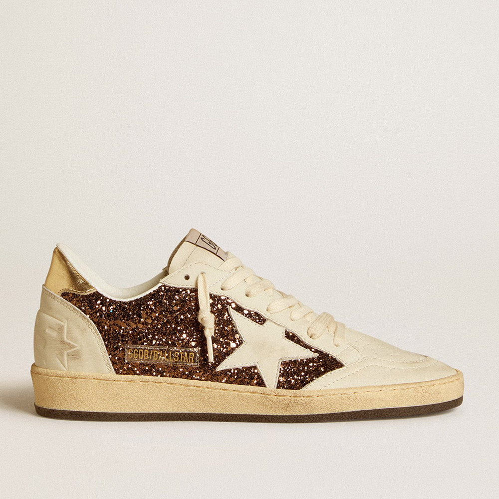 Golden Goose Ball Star Sneakers In Glitter With Leather Star And Metallic Leather Heel Tab