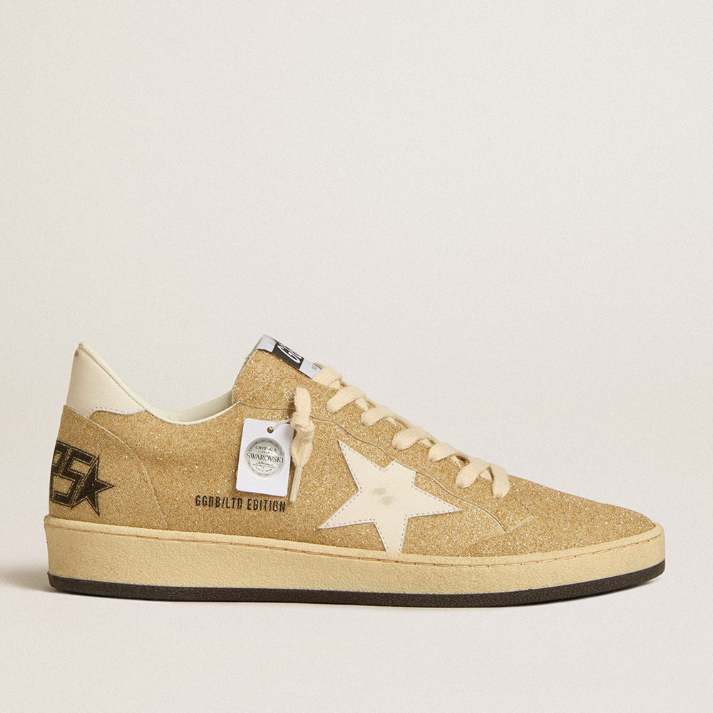 Golden Goose Ball Star Sneakers In Golden Swarovski Crystals With Milk-white Leather Star