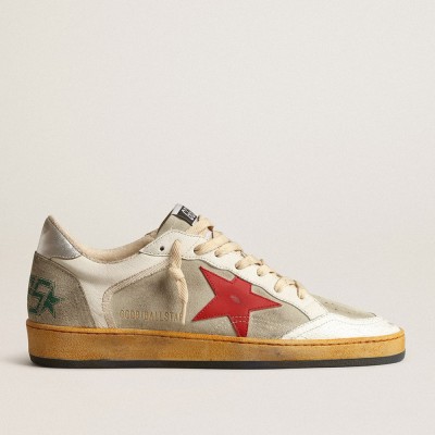 Golden Goose Ball Star Sneakers In Gray Suede With Red Star And Silver Heel Tab