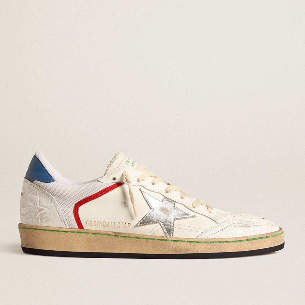 Golden Goose Ball Star Sneakers In Nappa And Mesh With Silver Metallic Leather Star