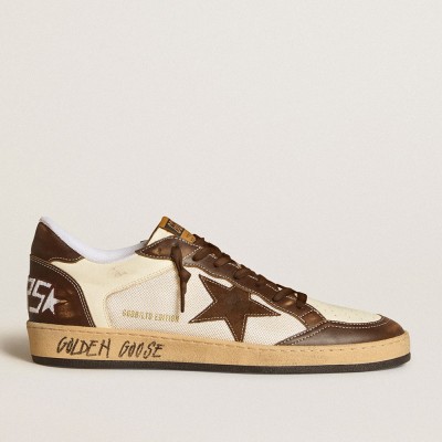 Golden Goose Ball Star Sneakers In Nappa And Mesh With Suede Star And Brown Leather Inserts