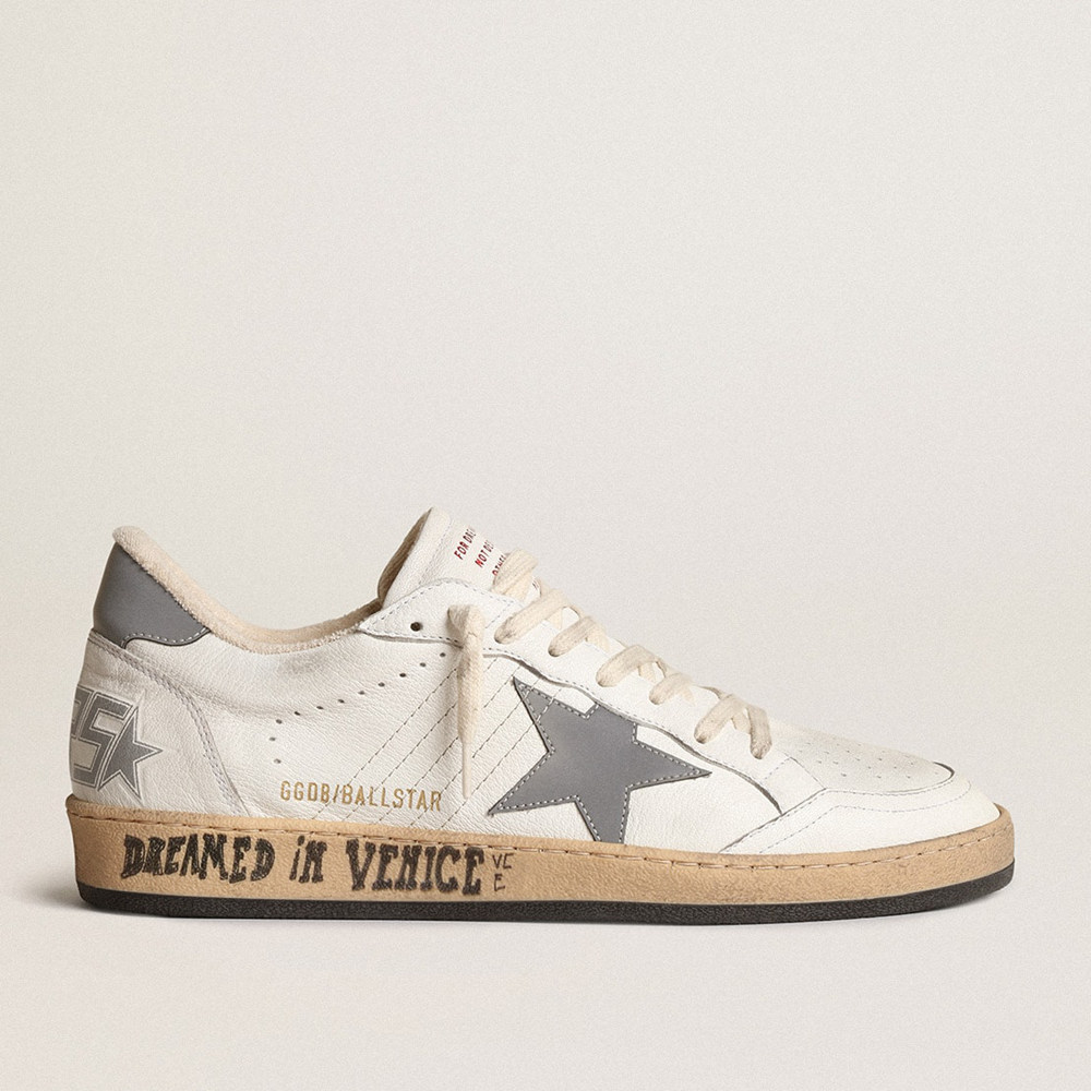 Golden Goose Ball Star Sneakers In Nappa With Gray Reflective Nylon Star And Heel Tab