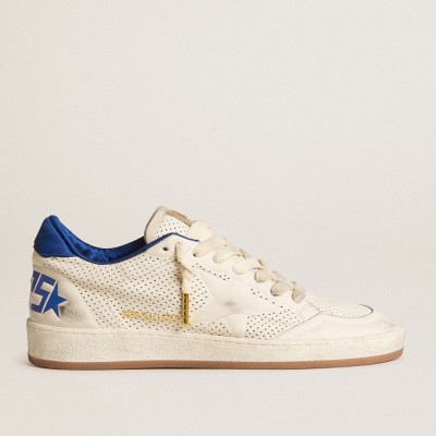 Golden Goose Ball Star Sneakers In Perforated Nappa With White Star And Blue Nylon Heel Tab