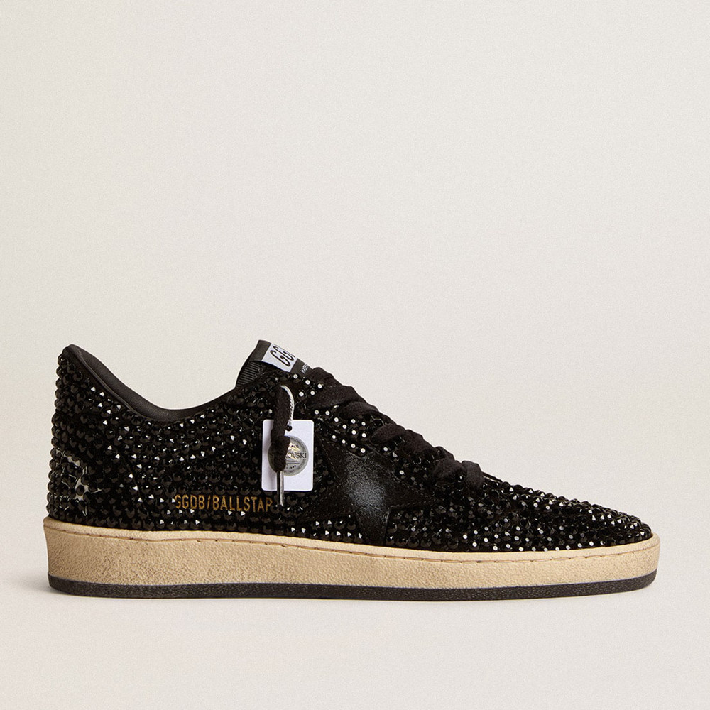 Golden Goose Ball Star Sneakers In Suede With Black Swarovski Crystals And Black Suede Star