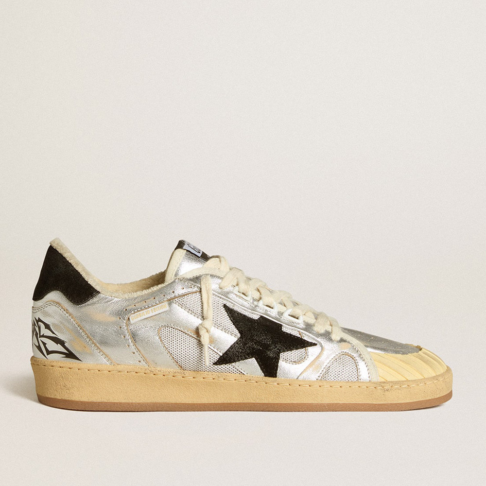 Golden Goose Ball Star Sneakers LAB In Silver Leather With Black Suede Star And Heel Tab