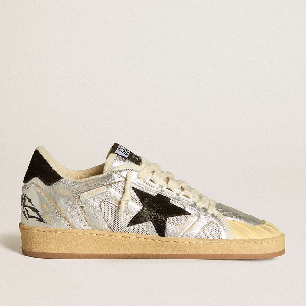 Golden Goose Ball Star Sneakers LAB In Silver Leather With Black Suede Star And Heel Tab