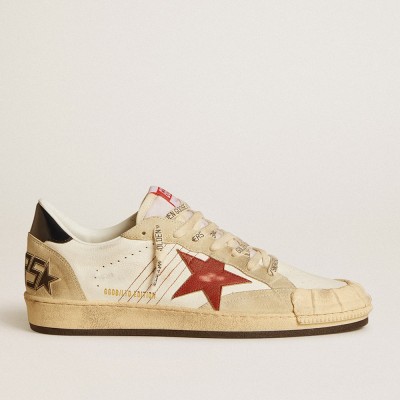 Golden Goose Ball Star Sneakers LTD In Nappa Leather With Red Leather Star And Leather Heel Tab