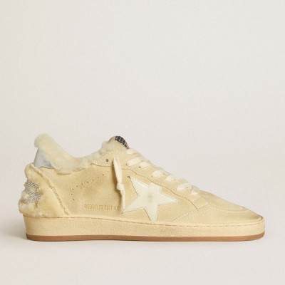 Golden Goose Ball Star Sneakers LTD In Suede And Shearling With White Patent Leather Star