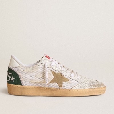 Golden Goose Ball Star Sneakers LTD In White Crackle Leather And Mesh With Suede Star