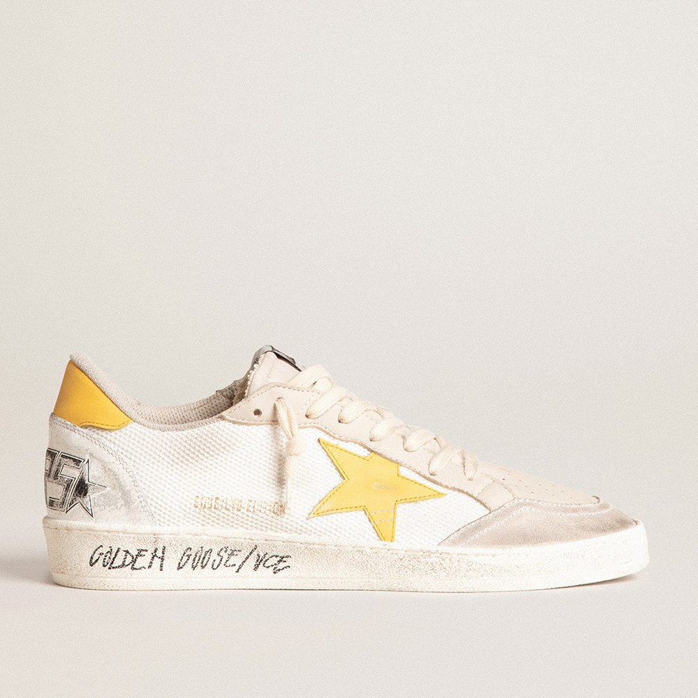 Golden Goose Ball Star Sneakers LTD In White Mesh With Yellow Leather Star And Heel Tab