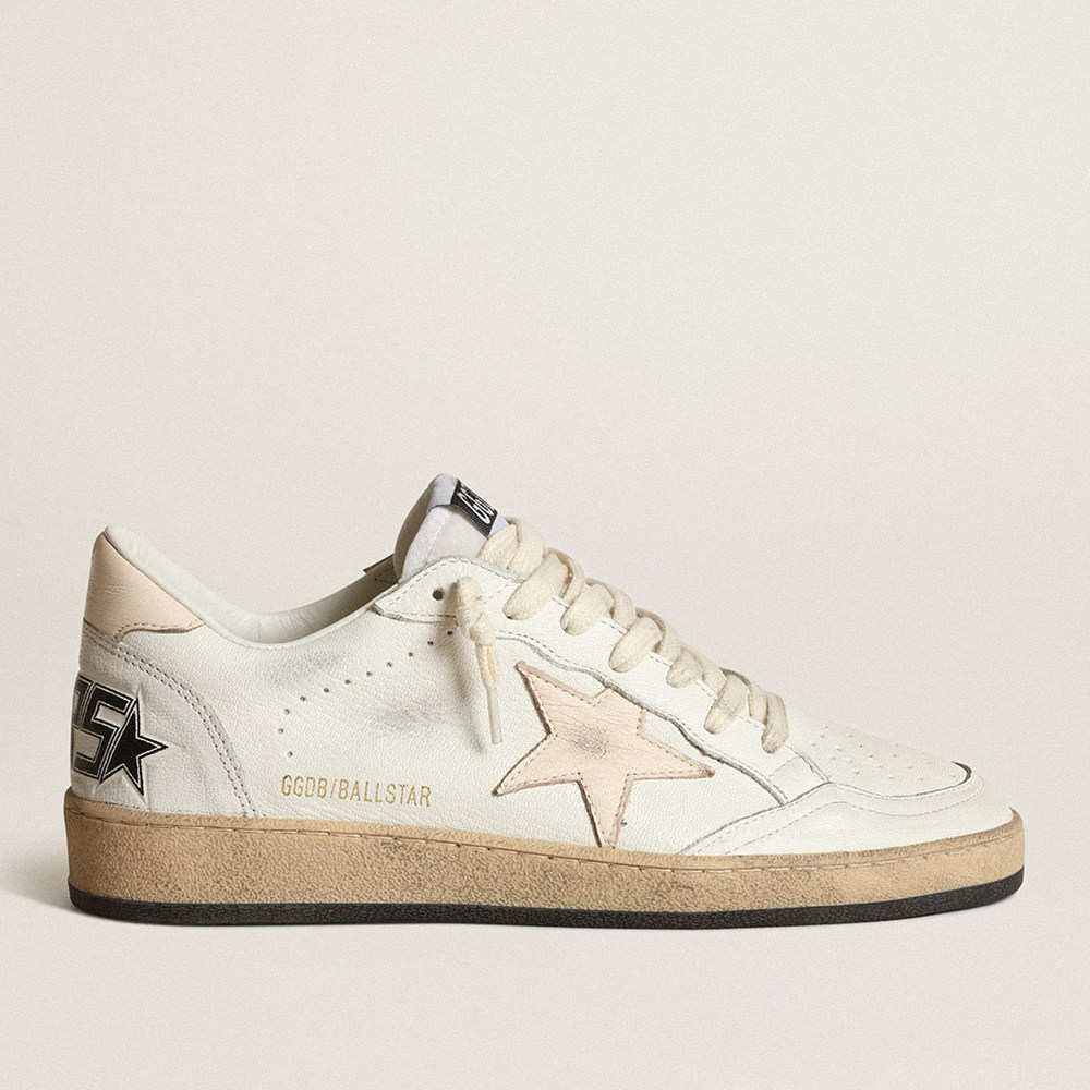 Golden Goose Ball Star Sneakers LTD In White Nappa With A Salmon-pink Nappa Star