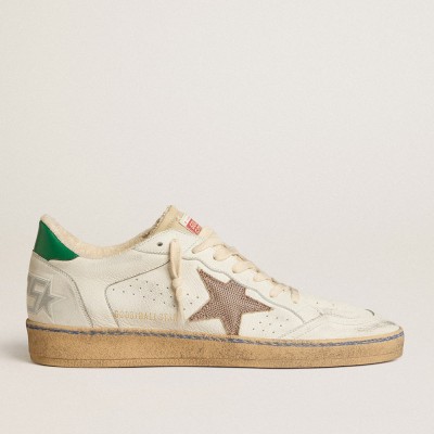 Golden Goose Ball Star Sneakers LTD With Sand Mesh Star And Green Leather Heel Tab