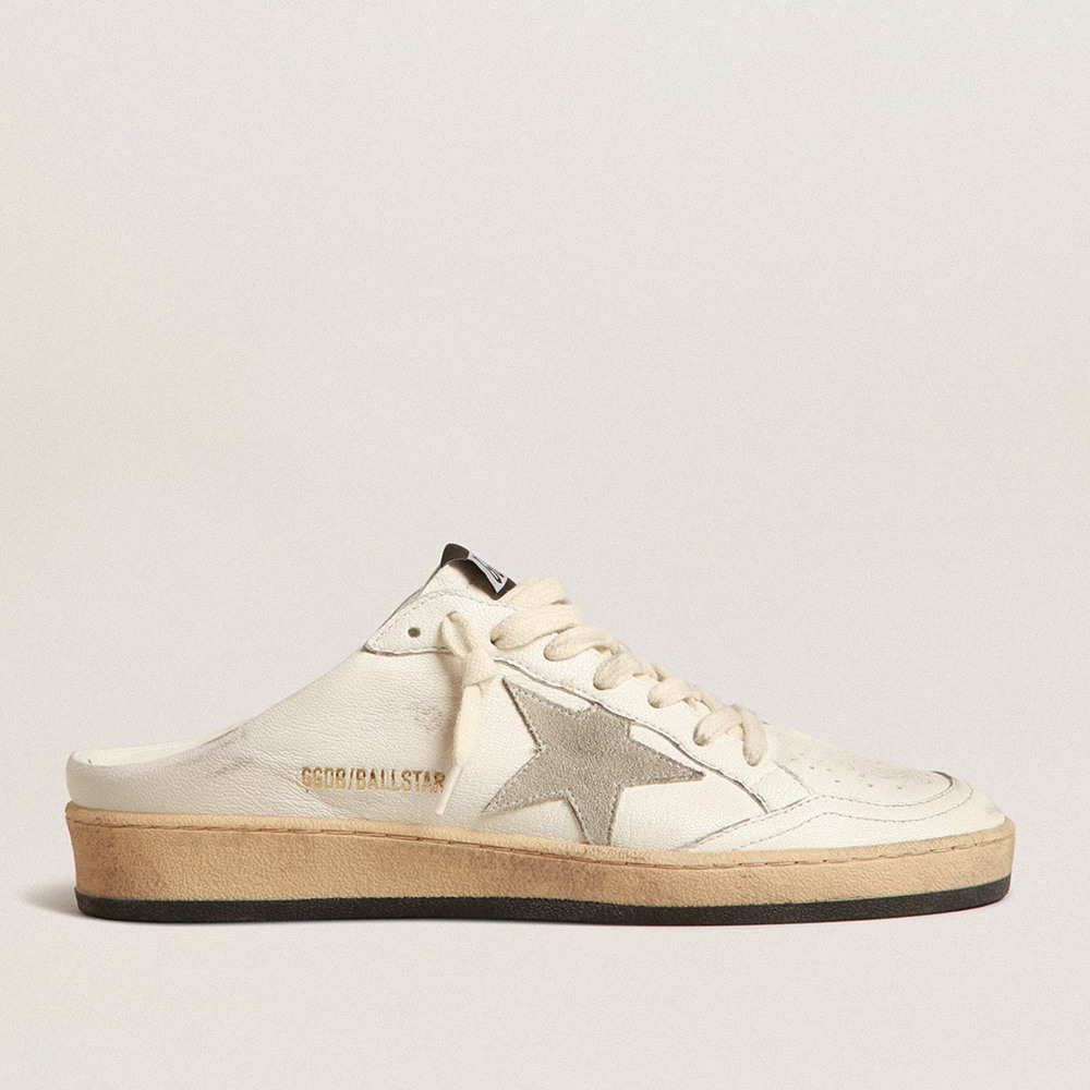 Golden Goose Ball Star Sneakers Sabots In Nappa Leather With Ice-gray Suede Star