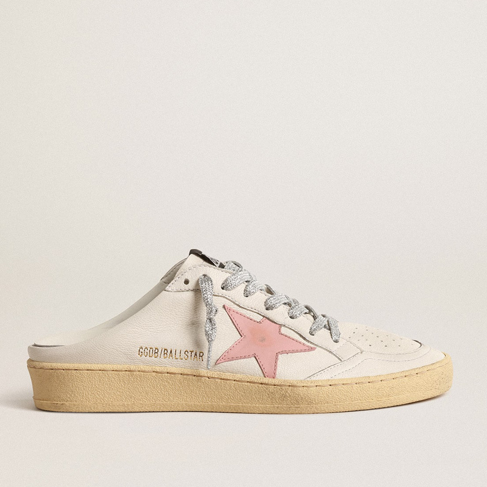 Golden Goose Ball Star Sneakers Sabots In White Nappa With An Old-rose Leather Star