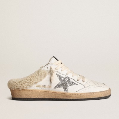 Golden Goose Ball Star Sneakers Sabots With Glitter Star And Shearling Lining