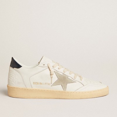 Golden Goose Ball Star Sneakers With Ice-gray Suede Star And Blue Leather Heel Tab