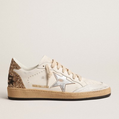 Golden Goose Ball Star Sneakers With Metallic Leather Star And Glitter Heel Tab