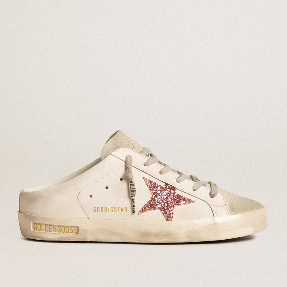 Golden Goose Bio-based Super-Star Sneakers Sabot With Pink Glitter Star And Suede Toe