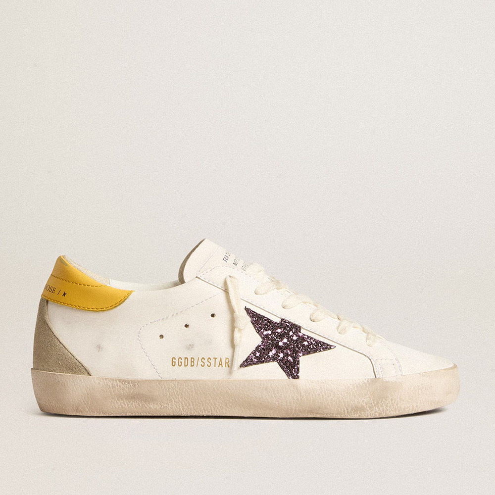 Golden Goose Bio-based Super-Star Sneakers With Red Glitter Star And Leather Heel Tab