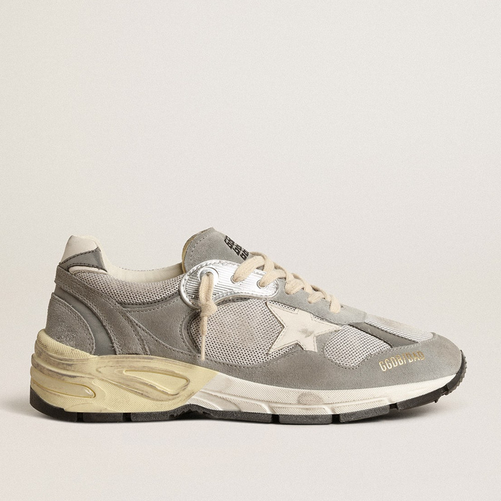 Golden Goose Dad-Star Sneakers In Suede And Silver Mesh With White Leather Star And Heel Tab