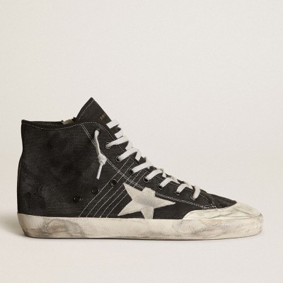 Golden Goose Francy Sneakers Penstar In Black Canvas With White Suede Star And Black Suede Heel Tab