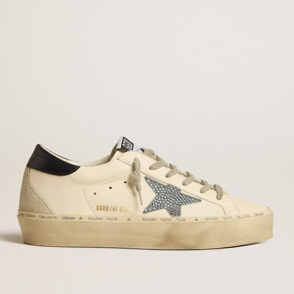 Golden Goose Hi Star Sneakers In Nappa With Swarovski Crystal Star And Dark Blue Leather Heel Tab