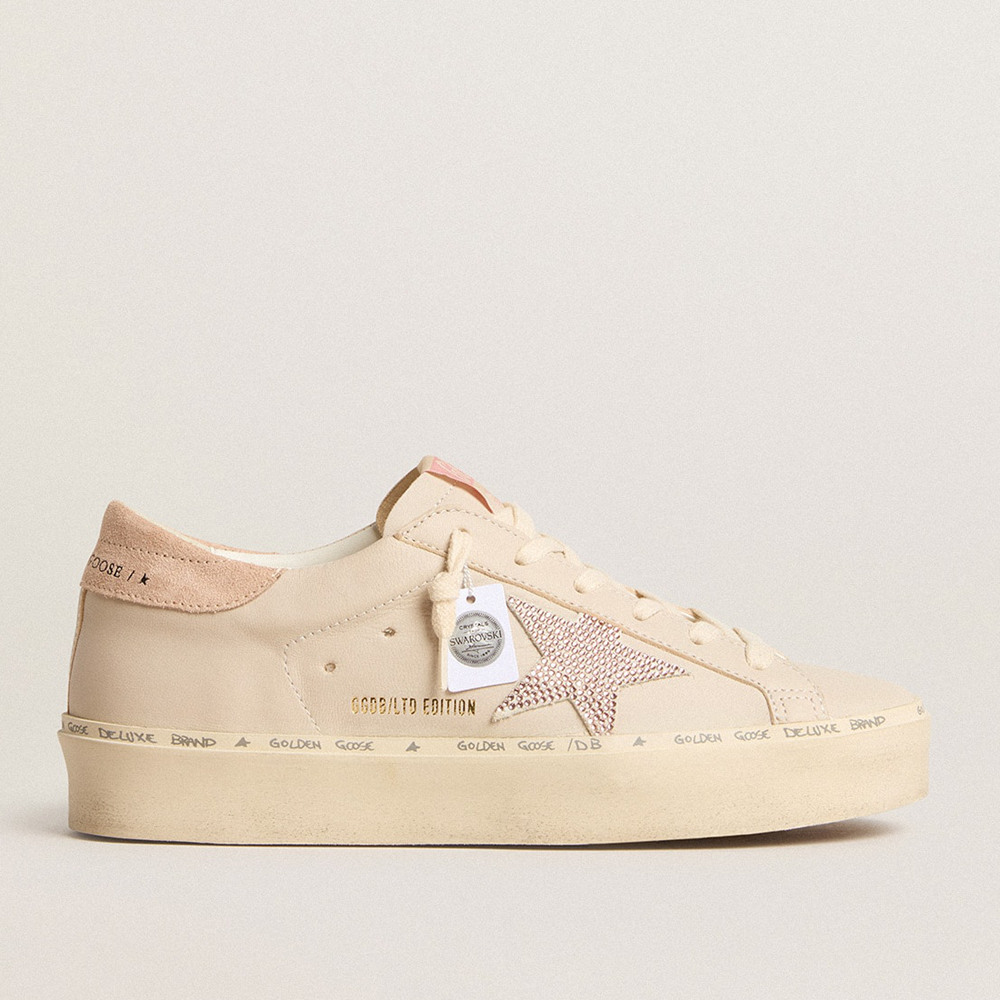 Golden Goose Hi Star Sneakers LTD In Nappa With Suede Star And Pink Swarovski Crystals