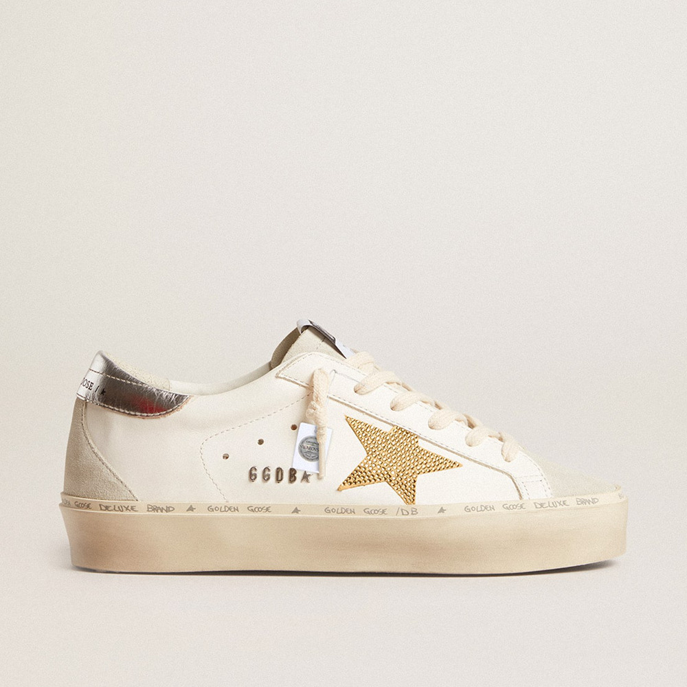 Golden Goose Hi Star Sneakers With Swarovski Crystal Star And Silver Leather Heel Tab