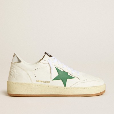 Golden Goose Ball Star Sneakers 2 With Green Leather Star And Metallic Leather Heel Tab