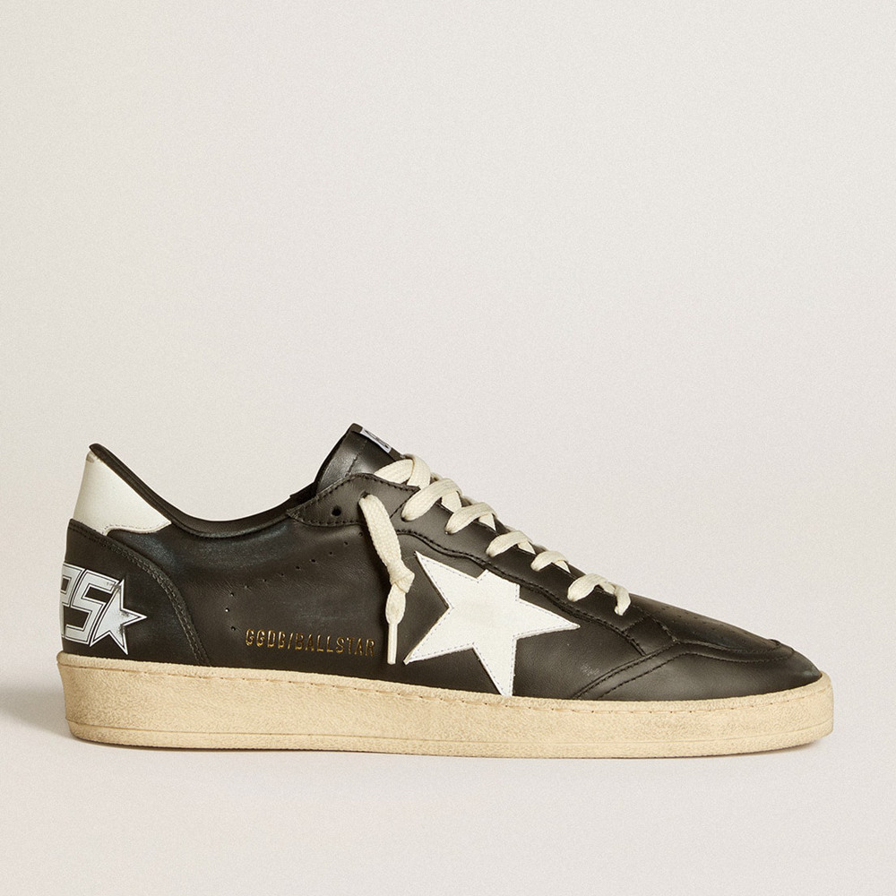 Golden Goose Ball Star Sneakers In Black Nappa With White Leather Star And Heel Tab