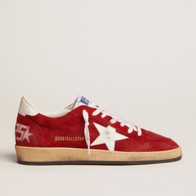 Golden Goose Ball Star Sneakers In Dark Red Suede With White Star And Heel Tab