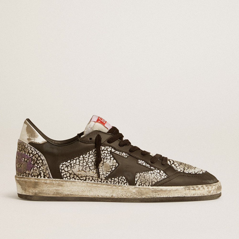 Golden Goose Ball Star Sneakers In Elephant-print Leather With Black Leather Star