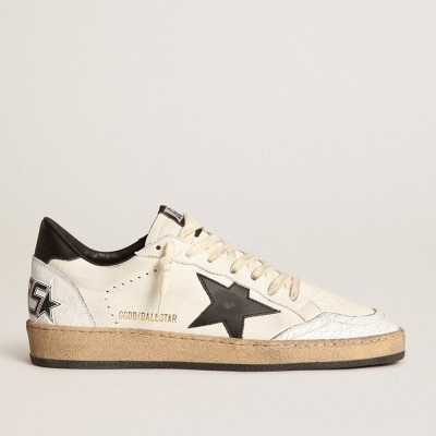 Golden Goose Ball Star Sneakers In White Nappa With Black Star