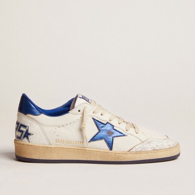 Golden Goose Ball Star Sneakers In White Nappa With Blue Star And Heel Tab