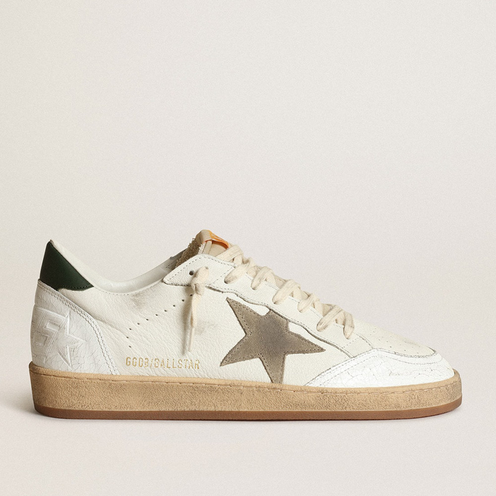 Golden Goose Ball Star Sneakers In White Nappa With Dove Gray Suede Star